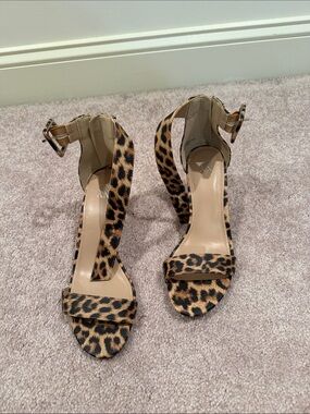 New York & Company Leopard Print Ankle-Strap Block Heels - Tan Black Brown